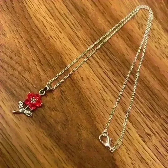 Ruby Red and Silver Style Necklace Vintage J9 - Picture 4 of 7